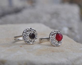 Gemstone Ring, Adjustable Ring, Gift For Her, Gemstone  Silver Jewelry, Chevalier Ring, Hematite, Ruby Jade, Elegant Ring, Stackable Ring