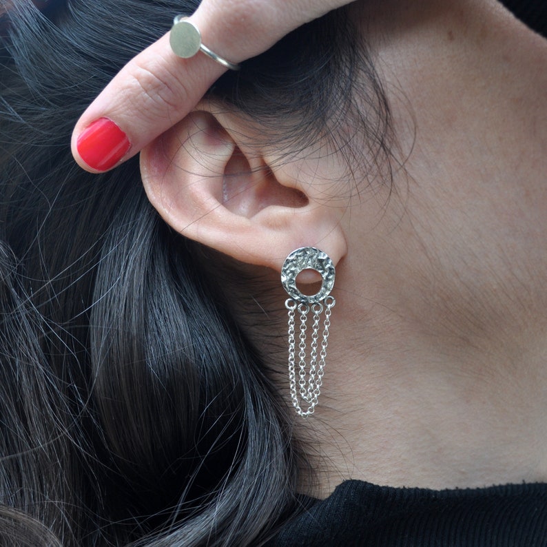 Essential Jewelry, Double Chain Drop Earrings, Sterling Silver, Geometric Earrings, Elegant Earrings, Fashion Jewelry, Gift For Her image 1