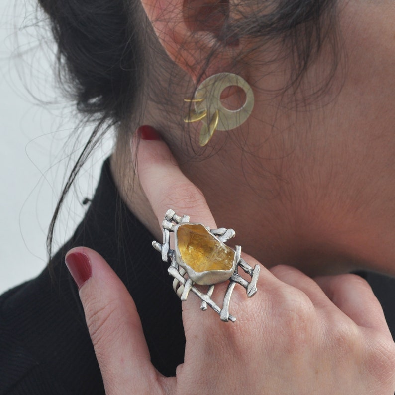 Mixed Metal Jewelry, Cyclic Earrings, Silver & Brass, Handmade Stud Earrings, Geometric Earrings, Contemporary Art Jewelry, Gift For Her image 7