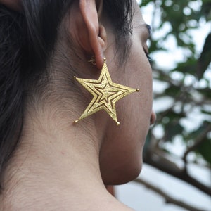 Handmade Silver Star Earrings, Gold Plated, Christmas Jewelry, Bold Jewelry, Big Earrings,  Xmas Gift Earrings, Statement Jewelry