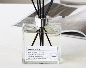 White Birch Reed Diffuser | Evergreen Fragrance Scent | Eco-Friendly Thick Fiber Sticks | Non-Toxic | Housewarming Gift | Holiday Gift