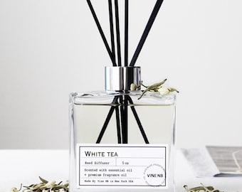 White Tea Reed Diffuser, Luxury Spa Fragrance, Home Scent, Flameless Room Diffuser