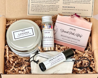 All Natural Spa Gift Set/ Soy Candle, CP Soap, Organic Balm, Matchsticks/ Free Gift Package/ Birthday Gift/ Care Package/ Gift For Her