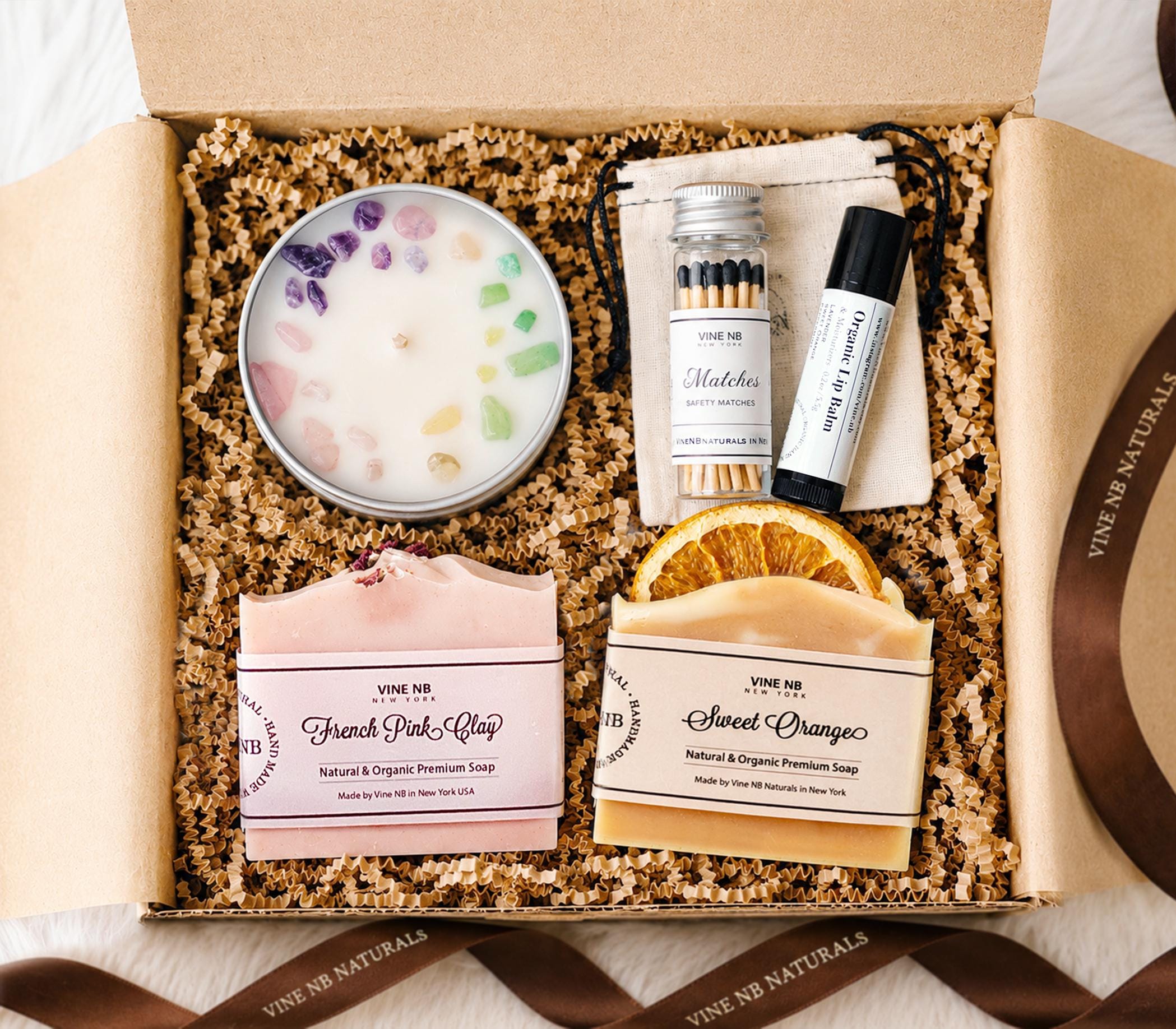 Spa Gift Set, Crystal Soy Candle, Artisan Soap, Lip Balm, Self