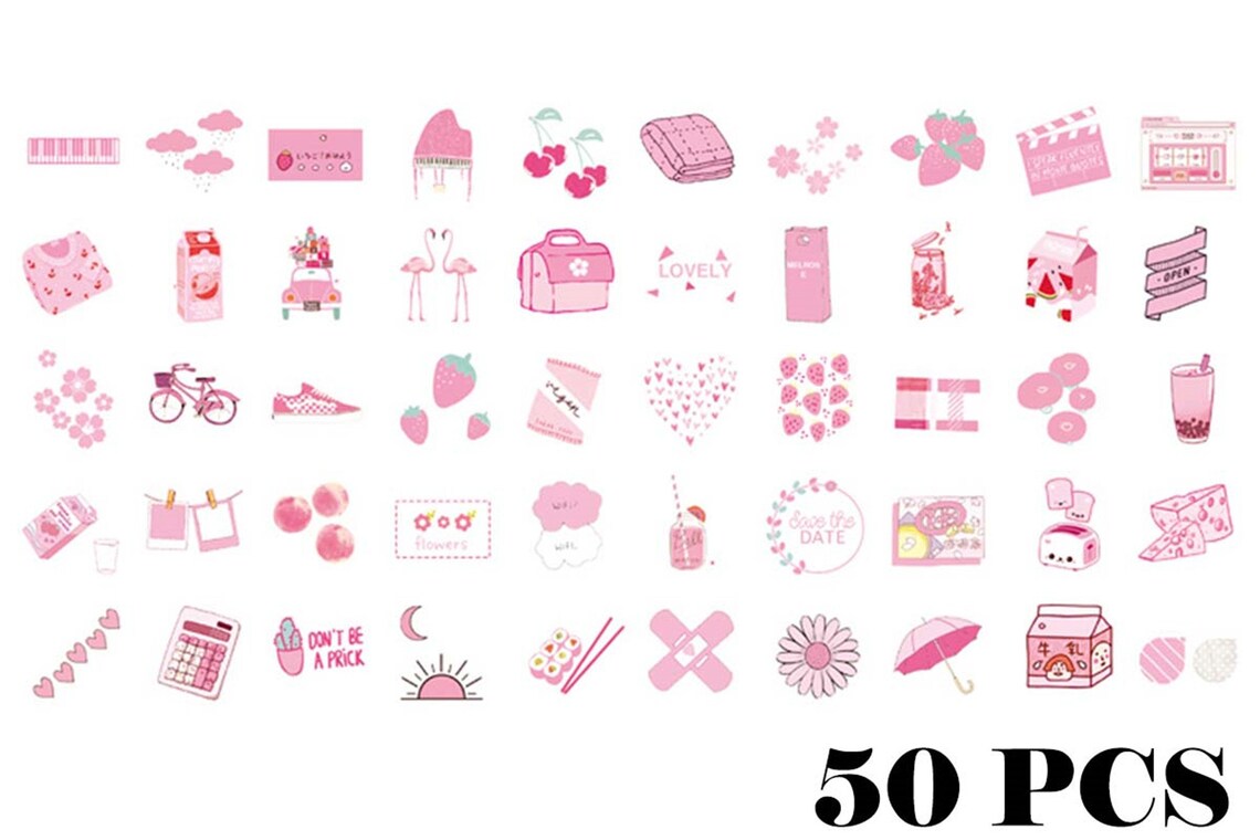 50 PCS Girly Stickers Pink Stickers Makeup Stickers Mood Etsy