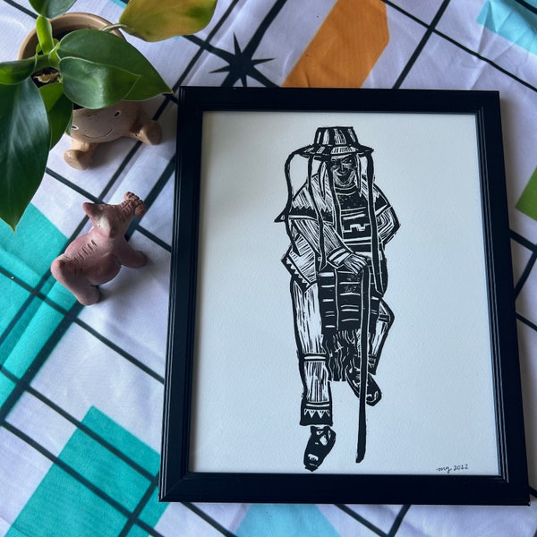 El viejito |Original Linocut Print| 8x10| Latinx art, wall decor