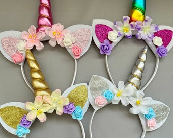 Unicorn Flower Headband: Rainbow, Pink, Gold, Silver Unicorn Party Theme