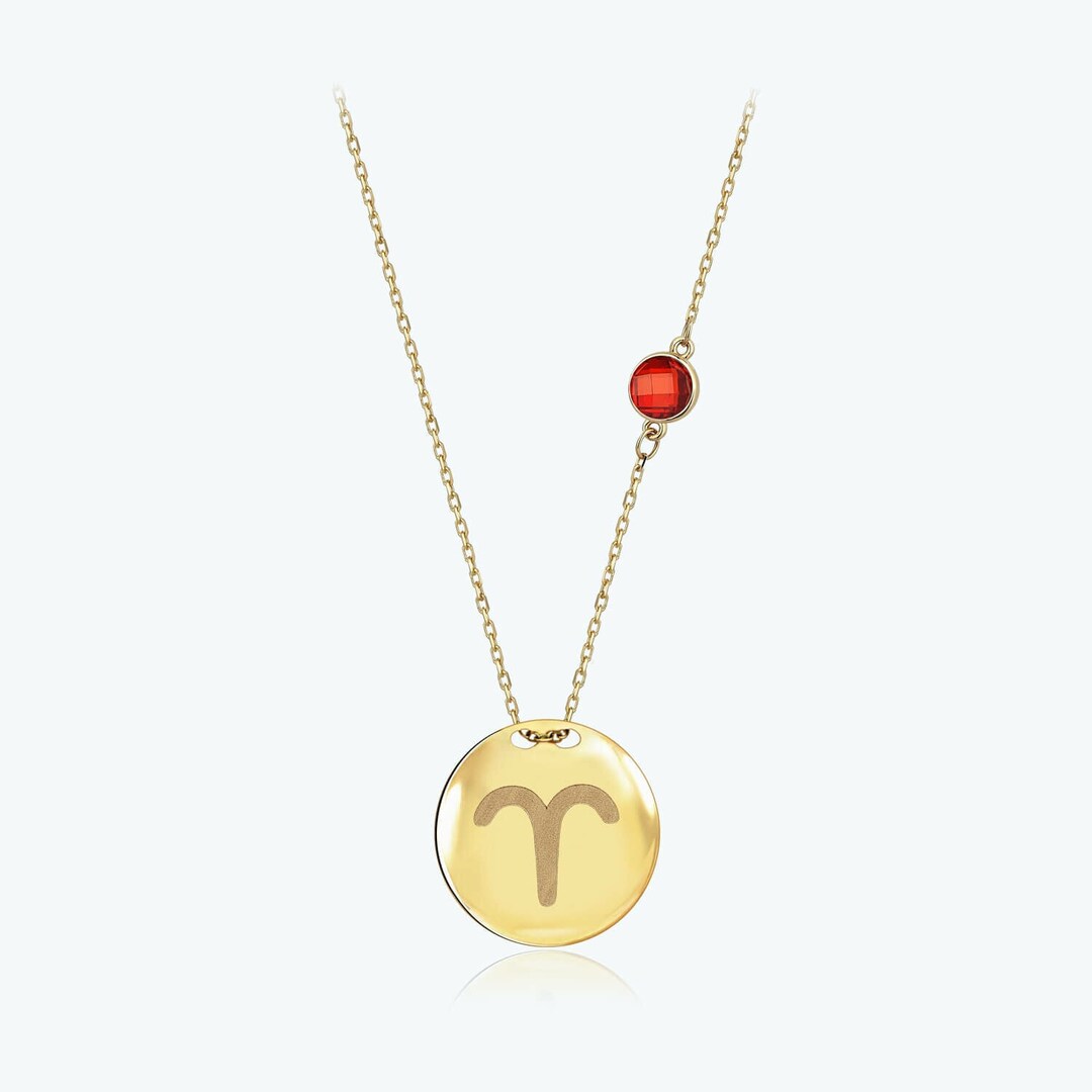 Zodiac Sign Gold Necklace Aries 14K Solid Gold Charm Etsy