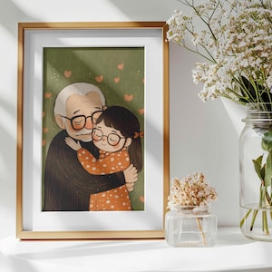 Grandfather and Grandchild Portrait, Family Portrait, Gift for Grandpa, Custom Portrait, Grandkid Illustration, Grandchild Portrait, Cartoon