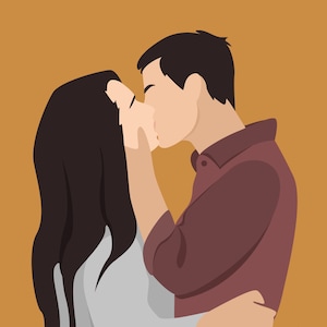 Retrato de pareja, retrato minimalista sin rostro, arte digital, ilustración personalizada, regalo de aniversario, boda, compromiso, dibujo imprimible, recuerdo de amor.