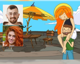 Funny Adventure Time Painting, Adventure Time Portrait, Digital Family Portrait, Cartoon Portrait, Become Adventure Time Characters Portrait