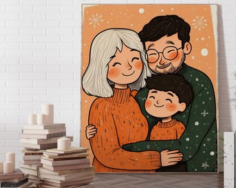 Cute Family Portrait, Illustration from Photo, Handmade Family Portrait, Couple Portrait, Custom Personalized Print, Cartoon Portrait