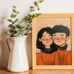 Portrait numérique, portrait personnalisé, PORTRAIT de couple personnalisé, portrait d'illustration de dessin animé, cadeau d'anniversaire, portraits de famille