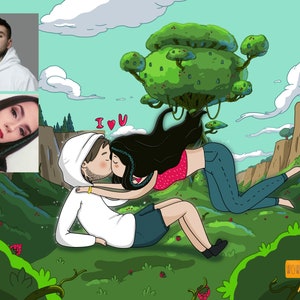 Retrato de pareja, retrato a partir de foto, digital para pareja, retrato personalizado, retrato de pareja personalizado, regalo original de aventura para ella