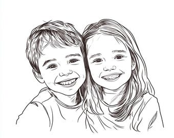 Personalized Line Illustration Portrait, Couple Line Portrait, Custom Line Drawing Portrait, Custom Family Gift, Children Portrait