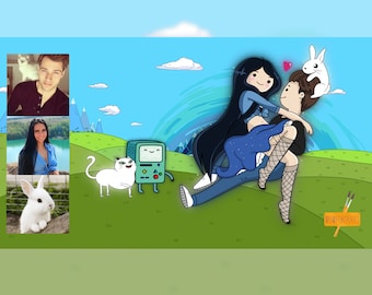 Adventure Cartoon Portrait, Birthday Custom Painting, Anniversary Gift, Cartoon Portrait, Couple Portrait Gift