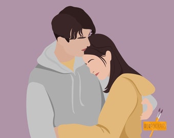 Aangepast gezichtsloos portret Gepersonaliseerd portret Portret van een stel Gepersonaliseerde foto-illustratie cadeau vriendje Aangepast jubileumcadeau