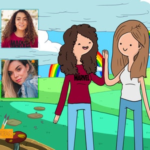 Dipinto in stile cartone animato, dipinto di famiglia di compleanno, ritratto di famiglia, ritratto personalizzato, ritratto digitale di coppia, illustrazione di Adventure Time