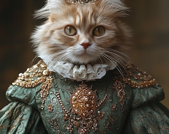 Custom Cat Portrait, Renaissance Pet Portrait, Pet Portrait Custom, Regal Royal Animal  Painting, Animal Wall Decor, Pet Lovers Gift