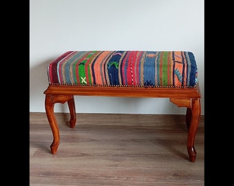 Piano #bench made of a vintage Turkish rug,solid wood bench made of an #upcycled carpet