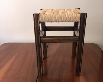 Handmade Moroccan Wooden Stool with Rope Seat