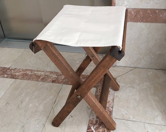 Viskruk gemaakt van haagbeuk en canvas. #Opvouwbare kruk, ideaal voor #picknicken.
