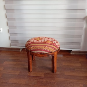 One-of-a-Kind Kilim Stool – Hornbeam & #Upcycled Vintage #Turkish Kilim