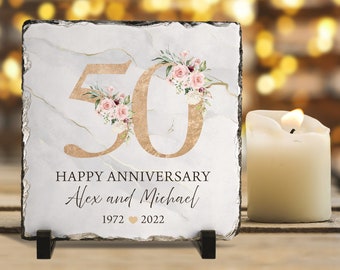 Personalized 50th Anniversary Gift, Golden Anniversary Slate Plaque Gift, Wedding Anniversary Gift