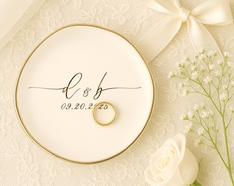 Custom Wedding Ring Dish for Couple, Personalized Engagement Ring Holder Gifts, Initials and Date Ring Dish, Jewelry Tray Gifts for Bride
