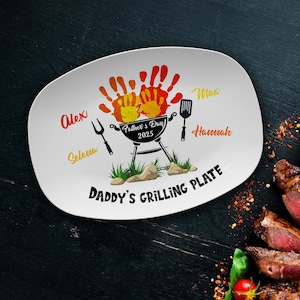 Personalized Grill Platter Father&#39;s Day Gift, Custom Handprints Grilling Plate, BBQ Serving Tray, Gift for Husband, Grill Master