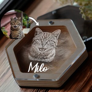 Custom Pet Loss Gifts, Cat Fur Memorial Box, Engraved Personalized Dog Portrait Gift, Personalised Pet Hair Keepsake