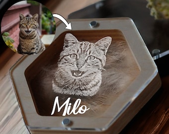 Custom Pet Loss Gifts, Cat Fur Memorial Box, Engraved Personalized Dog Portrait Gift, Personalised Pet Hair Keepsake