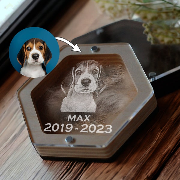 Custom Pet Fur Memorial Box, Personalized Dog Portrait Gift, Engraved Loss of Pet Gifts, Personalised Pet Hair Keepsake