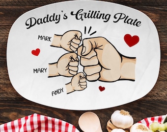 Personalized Grilling Plate for Dad, Custom Father's Day Gift from Kids, Unique BBQ Platter Gift For Grandpa