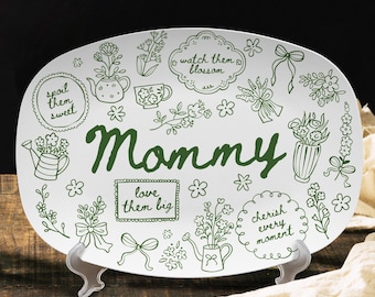 Custom Cottagecore Floral Mama Platter, Personalized Mothers Day Plate Gift for Mama Mimi Nana Gigi, Boho Floral Mom Life Gift from Daughter