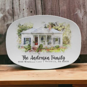 Custom Watercolor House Portrait Platter, Housewarming Gift, First Home Gift, Christmas Gifts For Mom, Gifts For Her, Gifts For Daughter