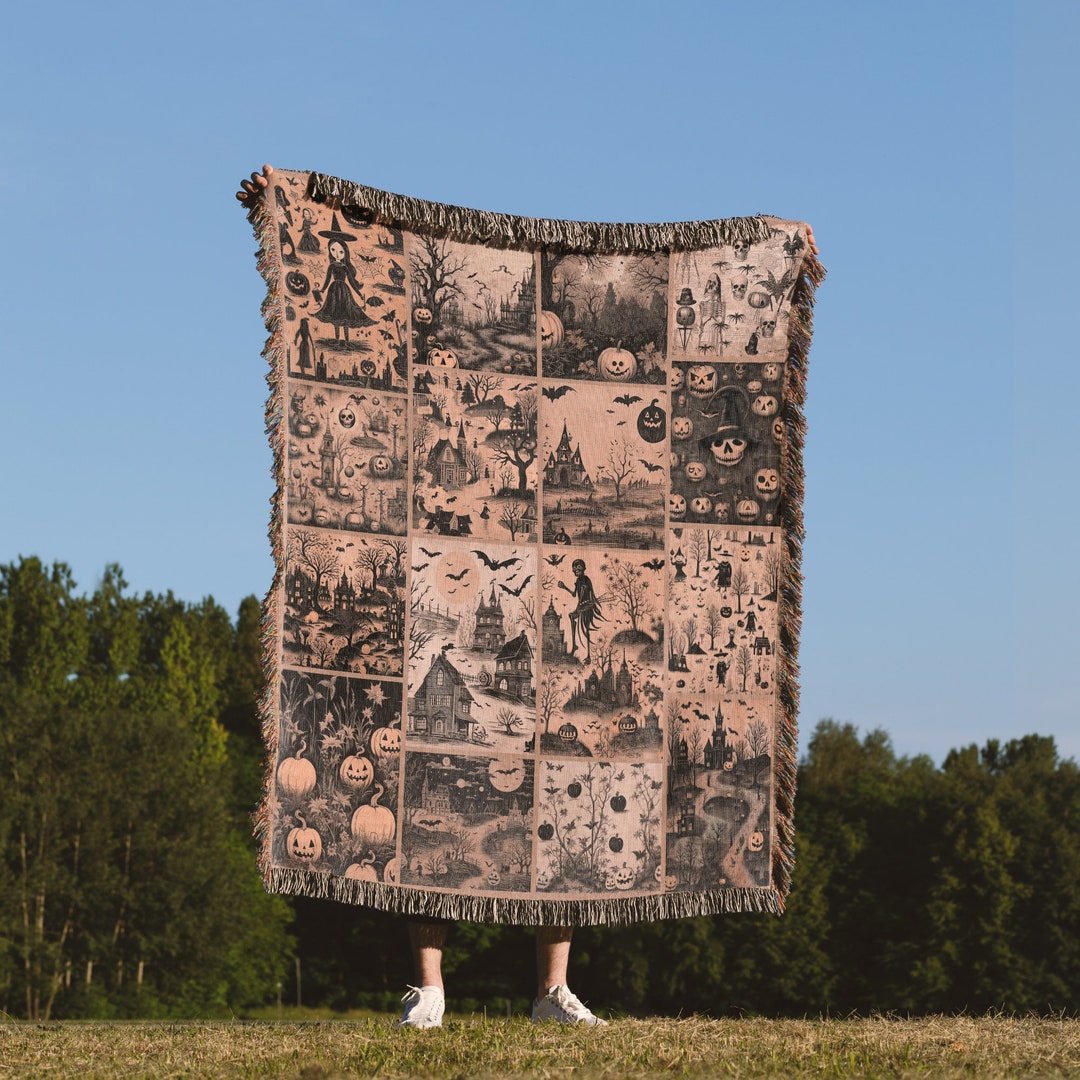 Vintage Halloween Throw Blanket Personalized Halloween Woven Etsy