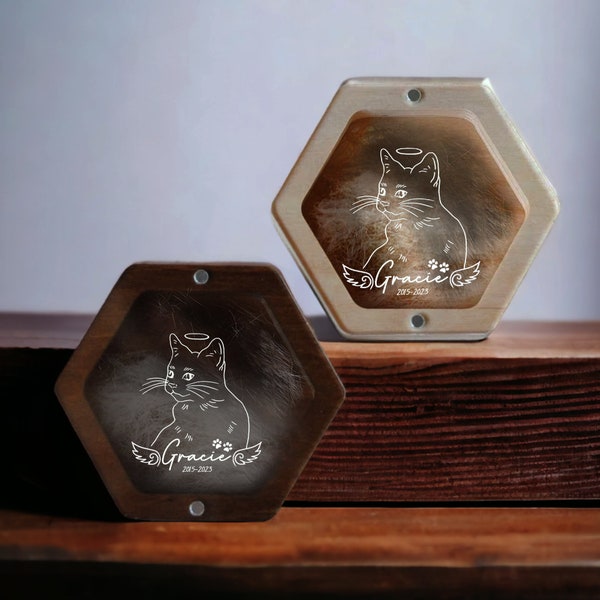 Custom Cat Hair Keepsake | Pet Hair Memorial Box | Cat Fur Keepsake | Personalized Cat Portrait Gift | Engraved Loss of Pet Gifts