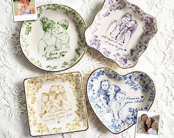 Personalized Mothers Day Photo Ring Dish, Custom Toile De Jouy Photo Jewelry Dish, Mother of the Bride Wedding Keepsake Gift from Daughter