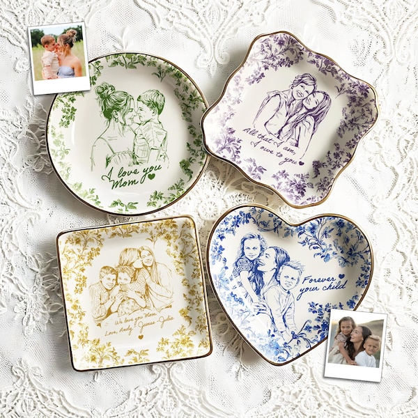 Personalized Mothers Day Photo Ring Dish, Custom Toile De Jouy Photo Jewelry Dish, Mother of the Bride Wedding Keepsake Gift from Daughter