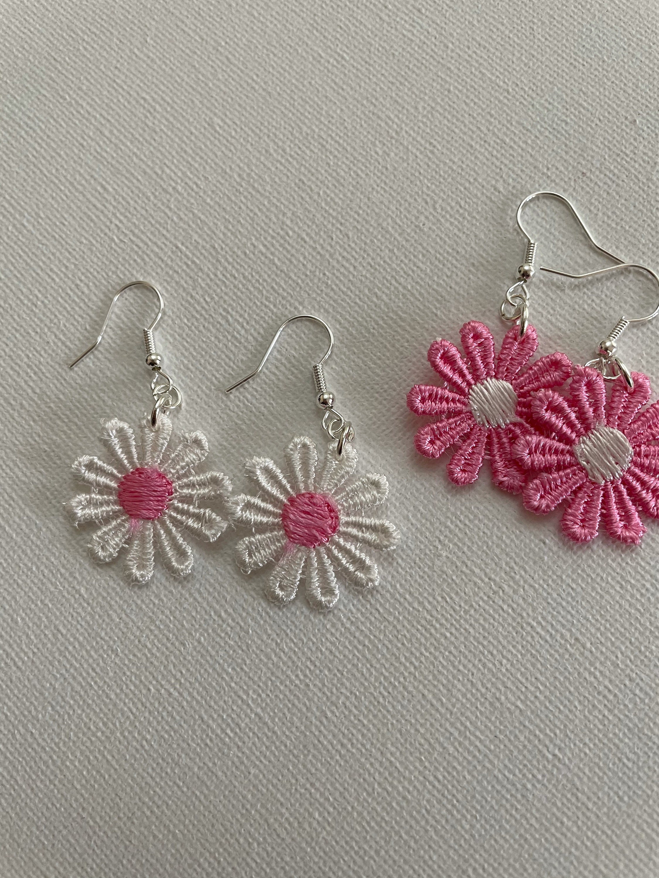 Daisy Flower Embroidered Earrings Available in Two Colours Etsy