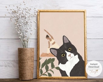 Yoga Cat | Printable Wall Art | Yoga Greeting Cards | Funny Wall Art | Yoga Studio Decor | Office Decor | Digital Download