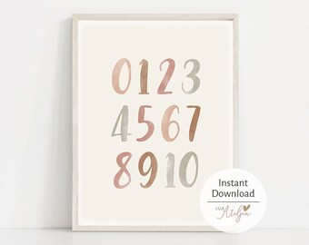 Numbers Poster | 0 to 10 Wall Print | Printable Poster | Boho Kids Prints | Boho Nursery Poster | Educational Digital Download Printables