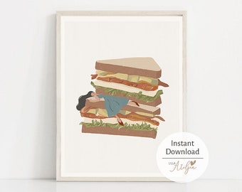 Sandwiches illustration | Printable wall art | Room Poster | Kitchen Wall Art | Food Art Print | Kitchen Decor | Printable Wall Art