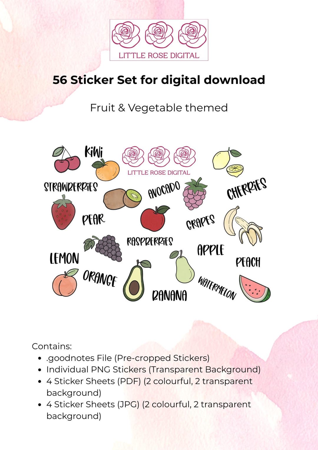 Digital Fruit and Vegetable Stickers Set for Goodnotes | Planner ...