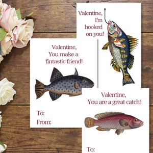 Cartes imprimables de la Saint-Valentin poisson pour les enfants - Téléchargement numérique