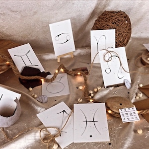 Cartes postales signes astrologiques Bélier - Taureau - Gémeaux  - Capricorne - Verseau - Poissons - Dessin d’art - Manille
