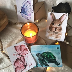 Cartes postales Animaux en aquarelle couleur - Dessin d’art - Manille