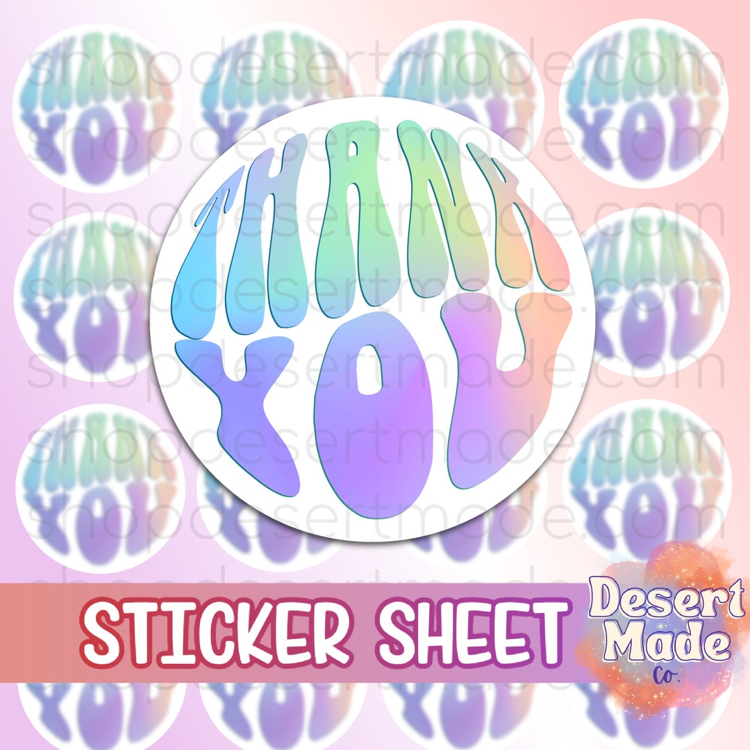 Thank You Retro Bubble Letter Round Stickers Order Stickers - Etsy