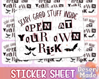 Scary Good Stuff Inside Open At Your Own Risk | cute halloween order package stickers | small business packaging | order package stickers